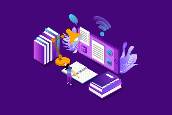 Flat Illustration Girl with Pencil: A Versatile Education Design Asset