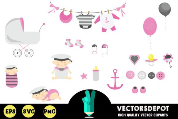 Sailor Baby Shower Clipart Bundle: Your Nautical Design Toolkit