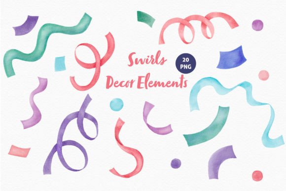 Swirls Decor Elements Watercolor PNG: Instant Artistry for Your Projects